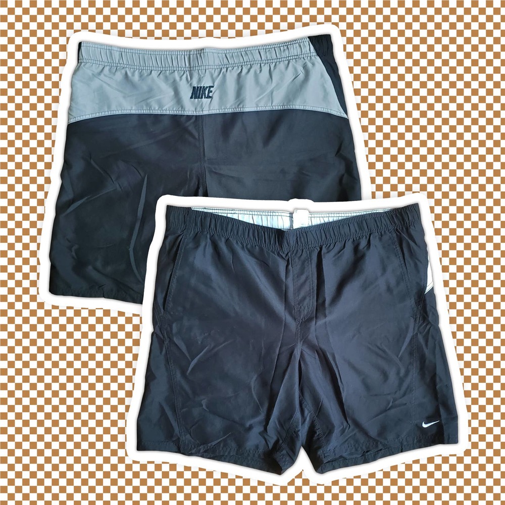 VTG Early Y2k Black and Gray Nike Swoosh Swim Shorts Sz L Gray Tag